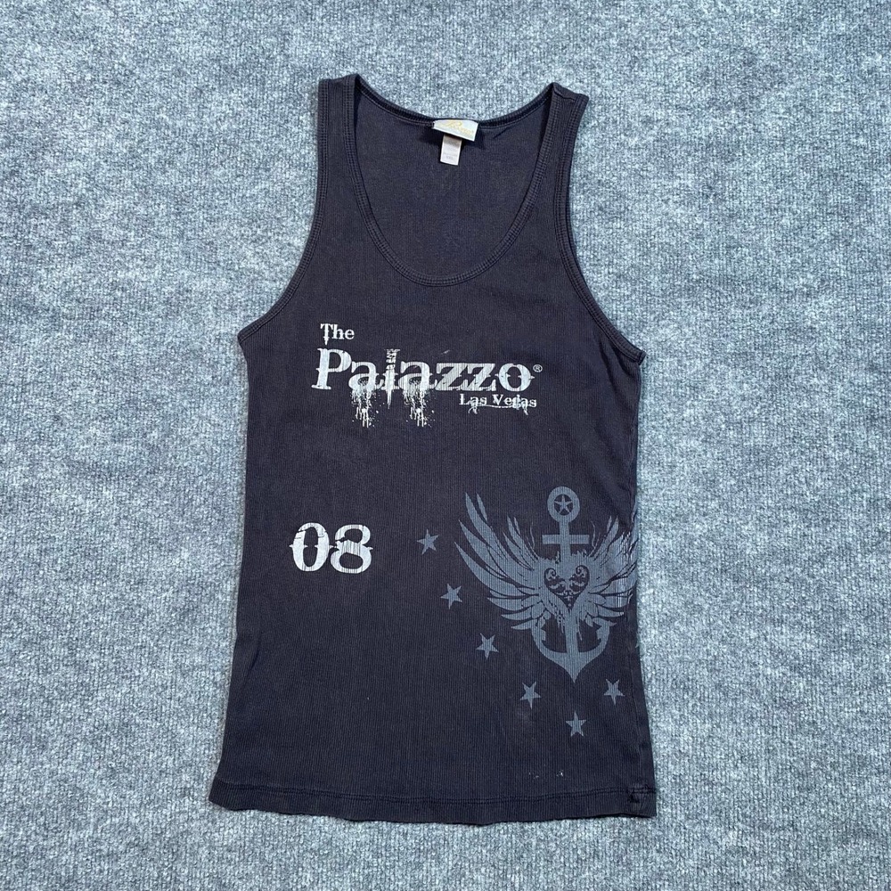 The Palazzo Las Vegas Womens Ribbed Graphic Tank Top Charcoal Black Winged